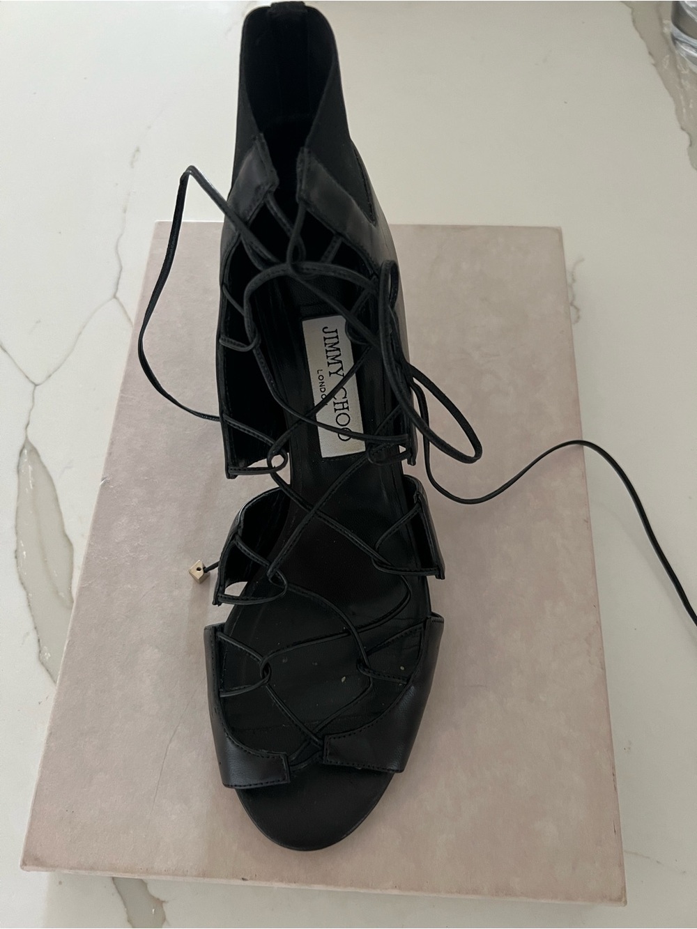 Jimmy Choo Black Lace-Up Gladiator Heels